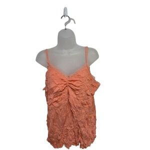 Y2K Vintage True Beauty by Emme Tank Top Lace Trim Sleeveless Ruched Peach S XL‎